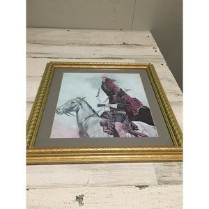 Indian riding horse picture matted gold framed